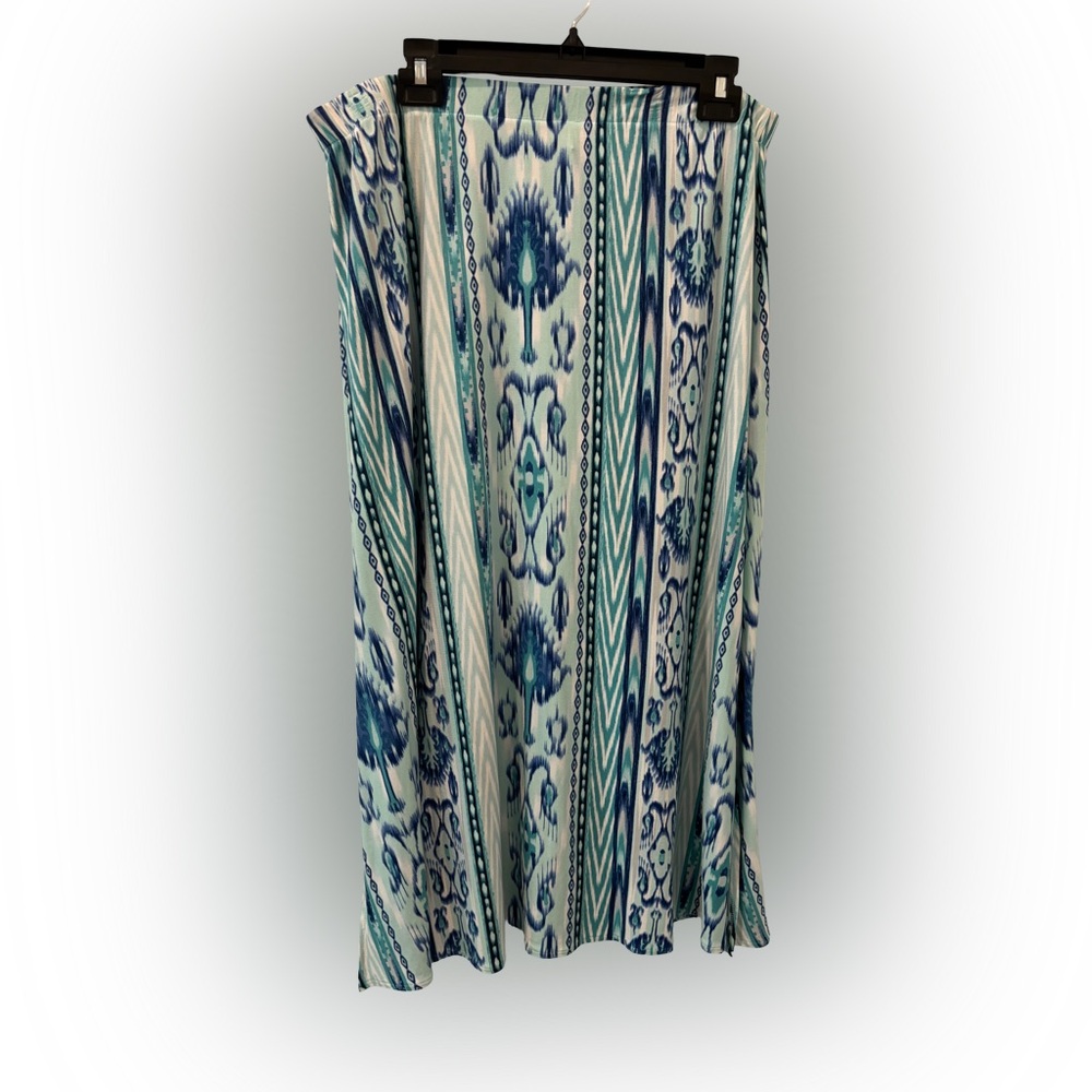 Chico’s Blue Ikat Print Double Side Slit Maxi Skirt Size 12-14P